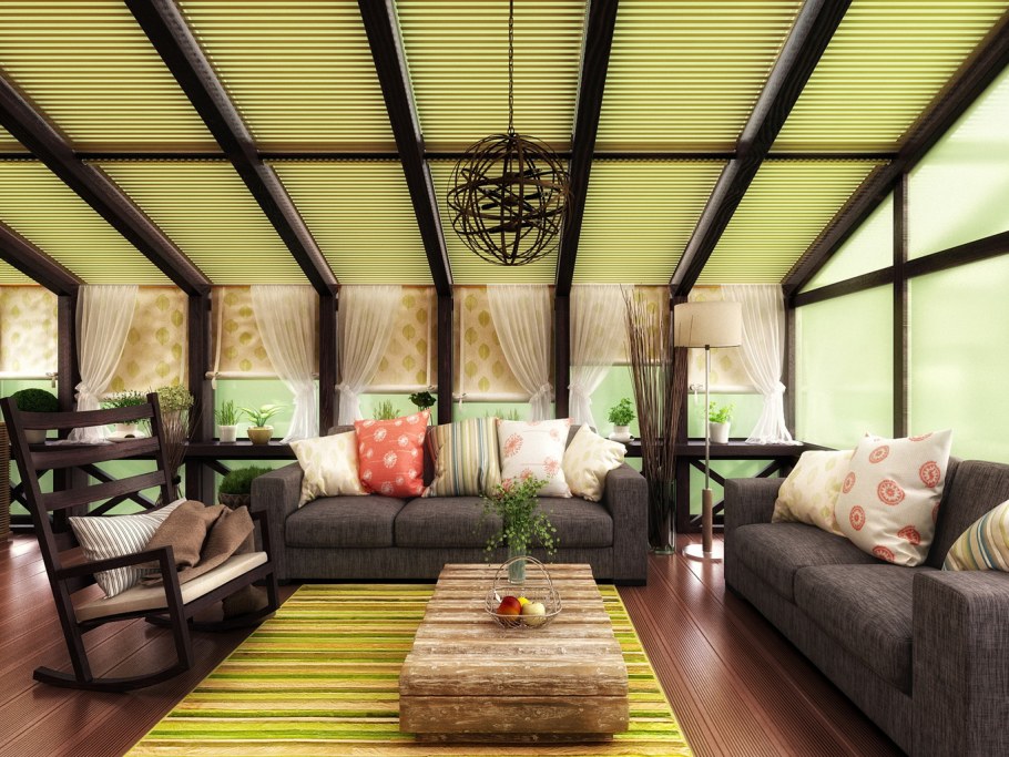 Интерьер крытой веранды в частном доме