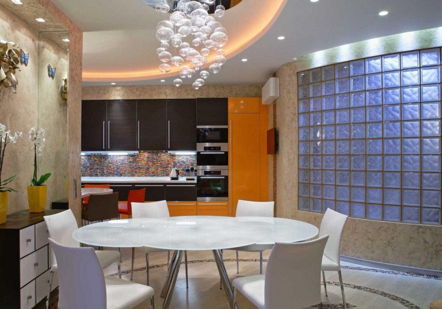 Стеклоблоки в интерьере гостиной