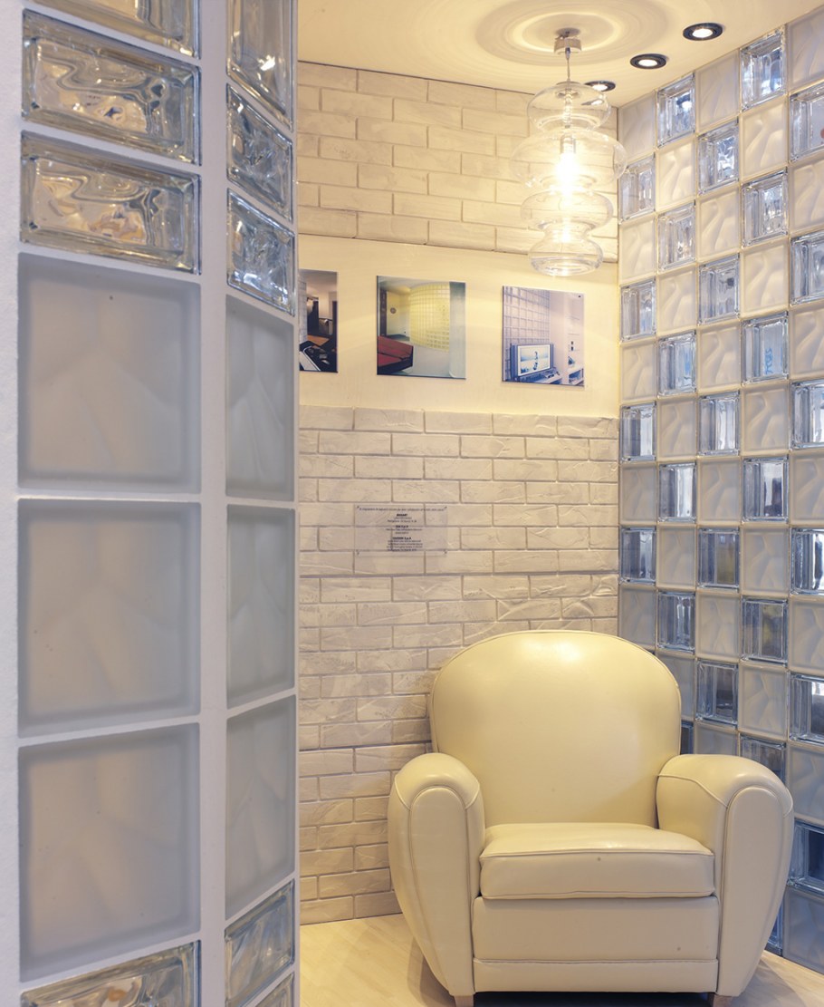 Стеклоблок Богема волна в интерьере