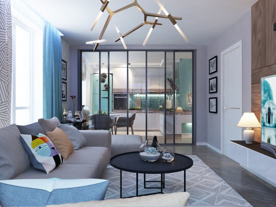 Гостиная в серо голубых тонах