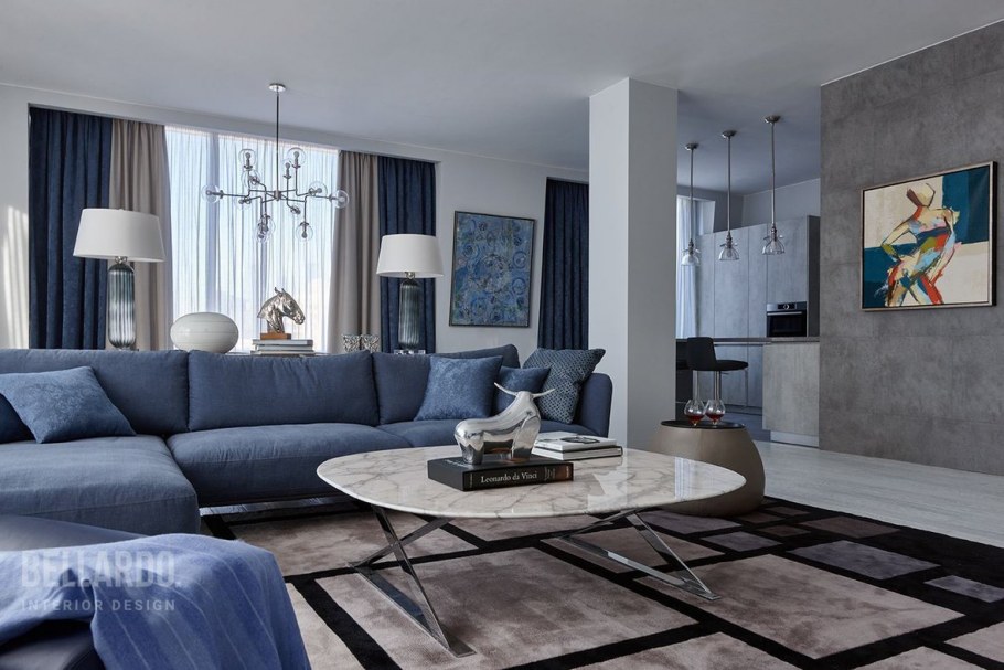 Гостиная в серо синих тонах