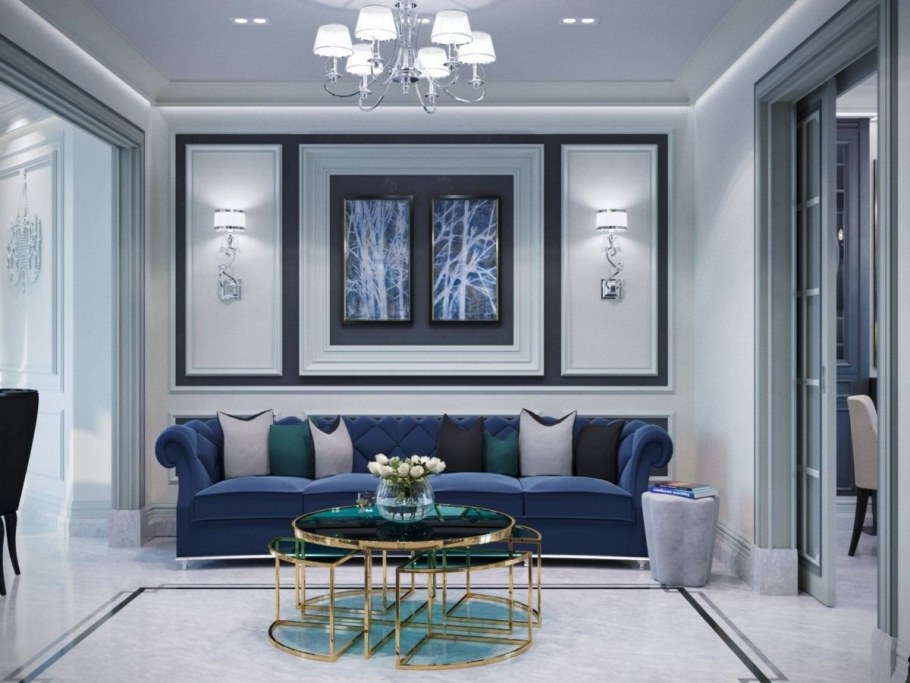 Гостиная в серо голубом цвете
