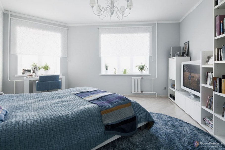 Спальня в серо голубых тонах хрущевка