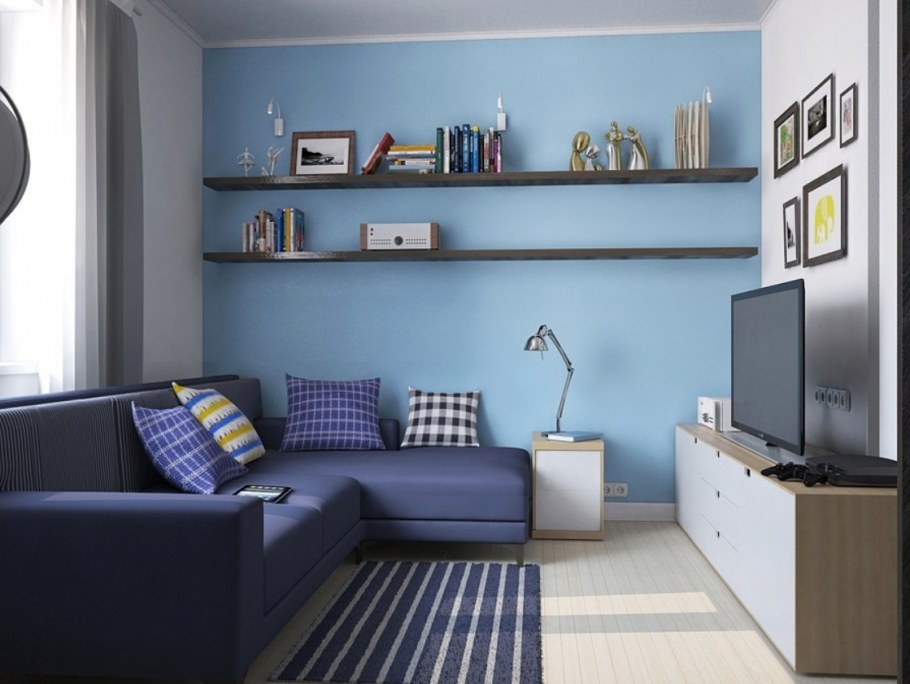 Интерьер небольшой комнаты с диваном