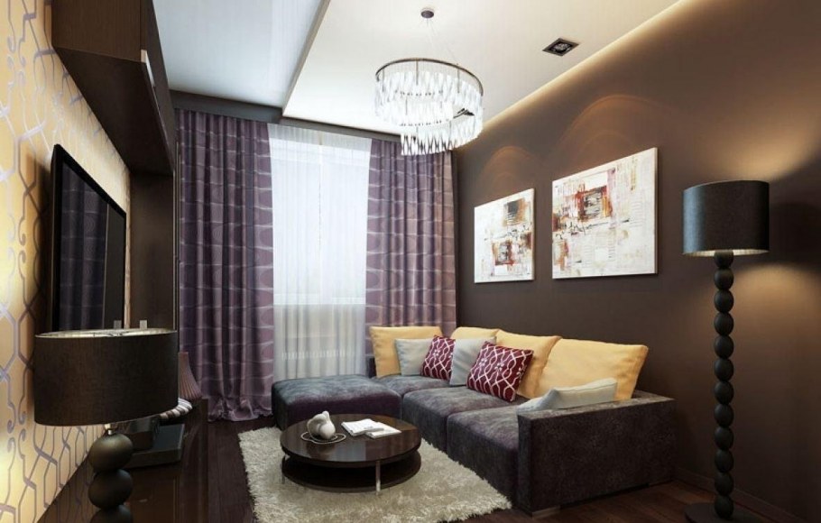 Интерьер небольшой комнаты с диваном