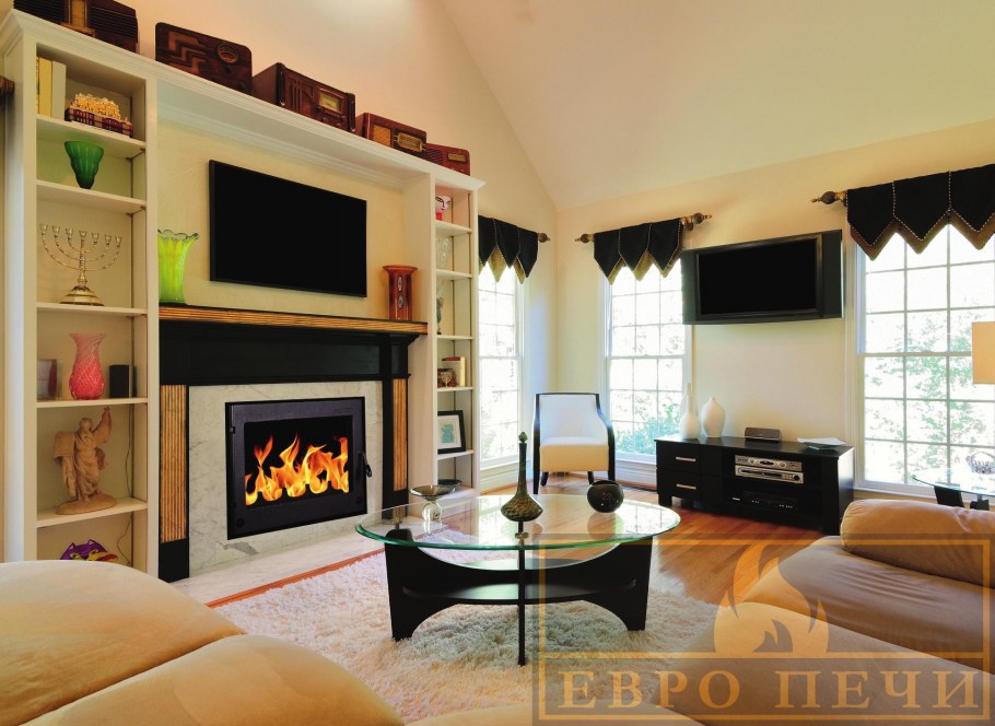 Стенка в зал с камином и телевизором