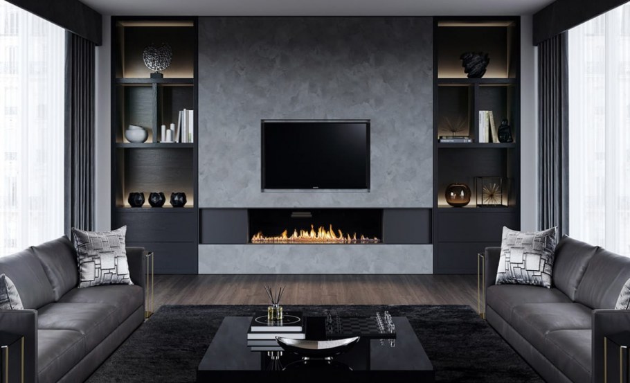 Биокамин в интерьере гостиной