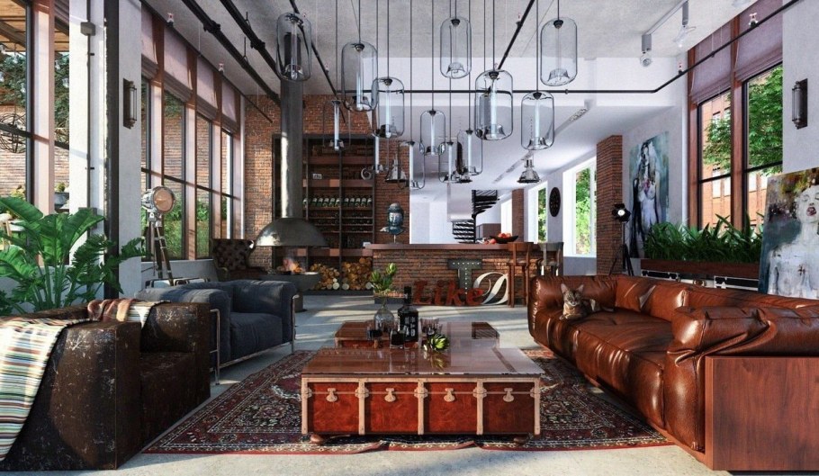 Индустриальный стиль Индастриал интерьер гостиная