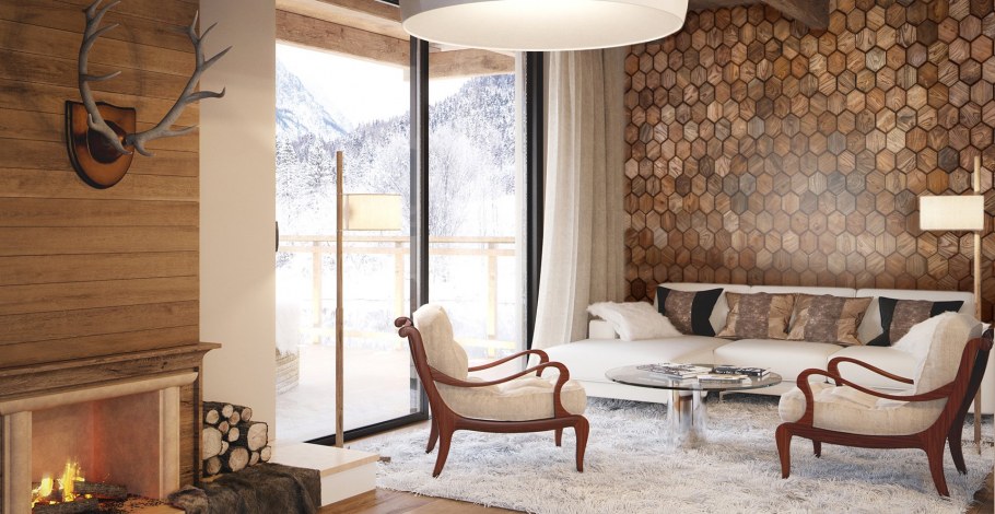 Дерево в интерьере гостиной