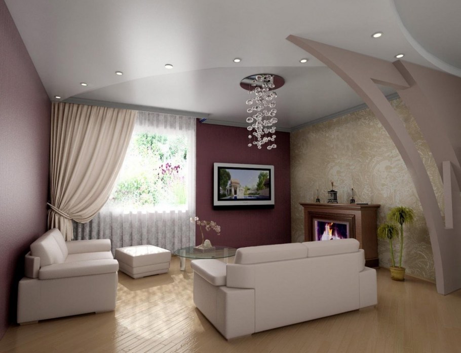 Зонирование комнаты потолком натяжным