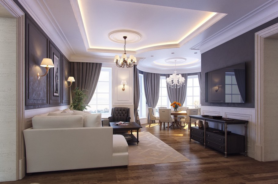 Гостиная в частном доме в классическом стиле