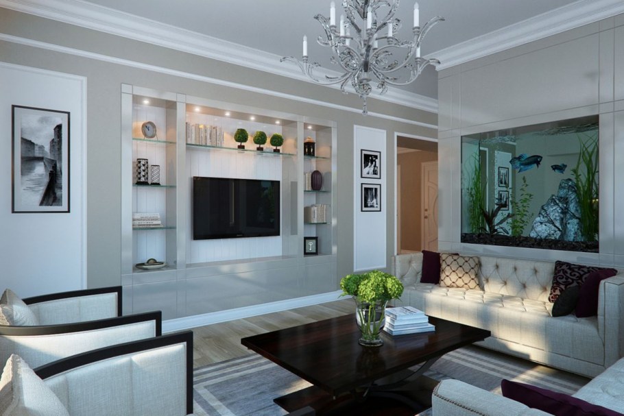 Гостиная с нишей для телевизора