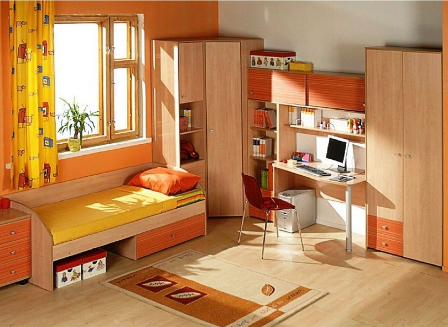 Стенка в детскую комнату для двоих с телевизором