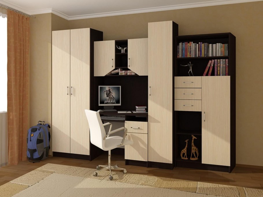 Детская угловая стенка с кроватью и шкафом и столом