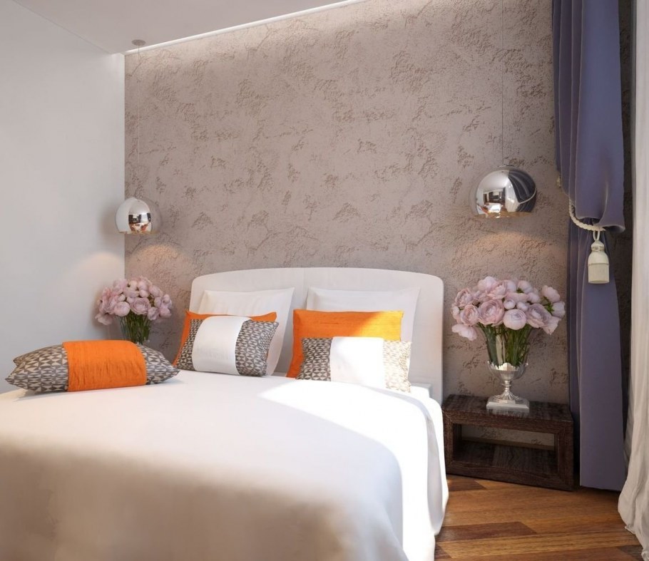 Фактурная штукатурка в интерьере спальни