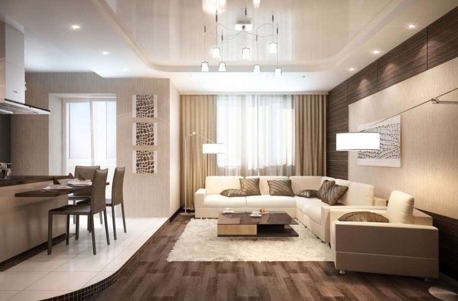 Гостиная в бежево коричневых тонах