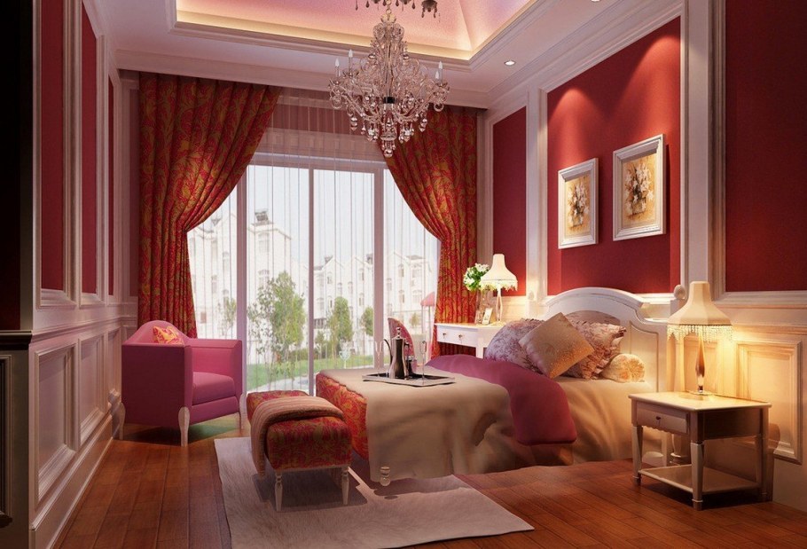 Красивая спальня красная