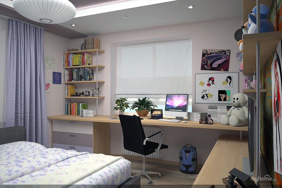 Рабочая зона для двоих детей у окна