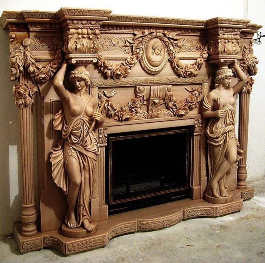 Резные камины из дерева