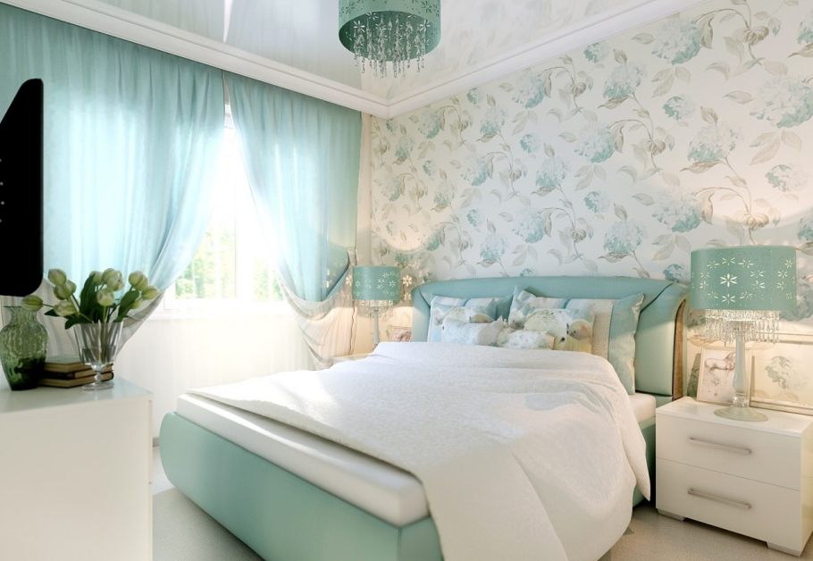 Мятный цвет в интерьере гостиной