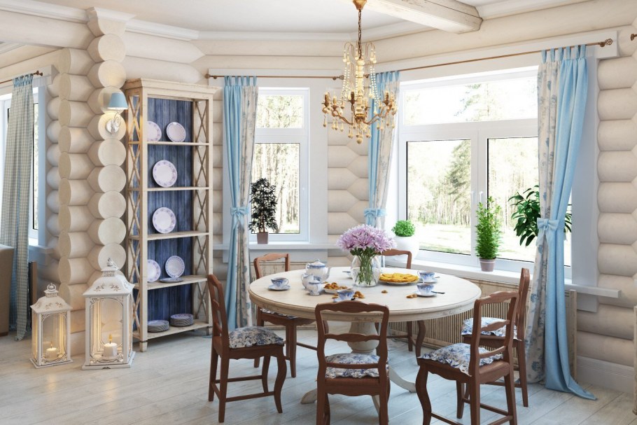 Гостиная Прованс Кантри в бревенчатом доме