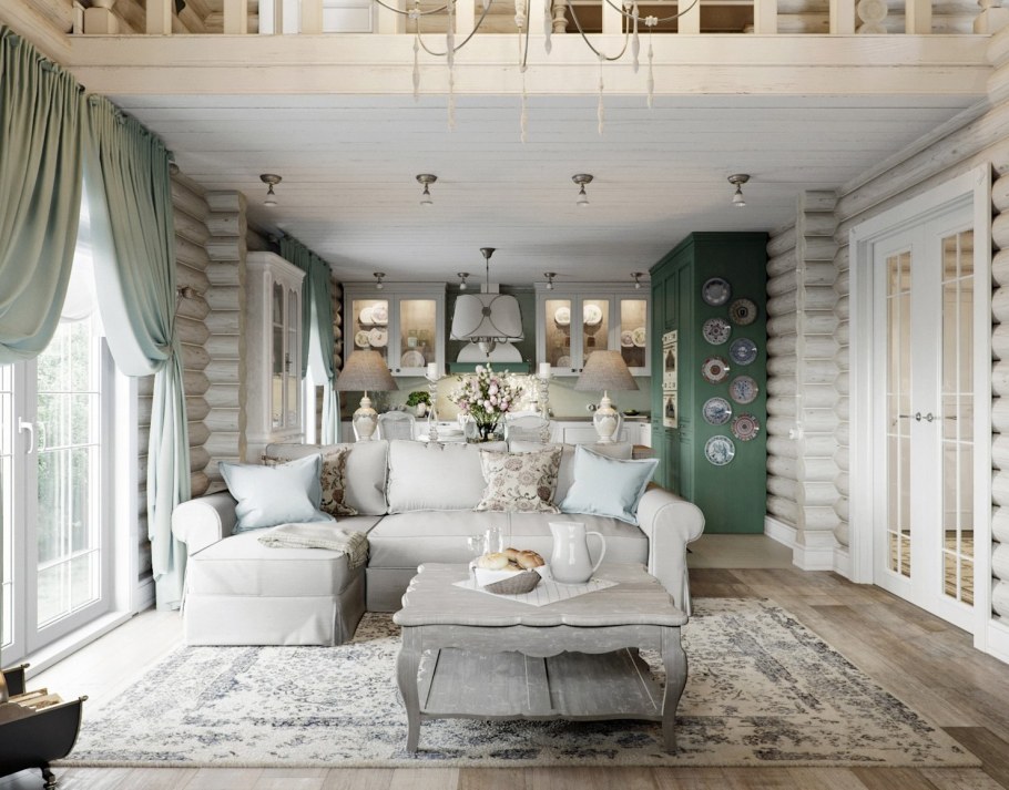 Лестница в гостиной в стиле Прованс