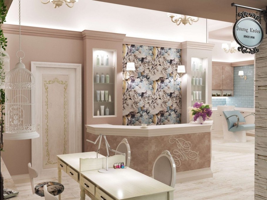 Парикмахерская в бежевых тонах