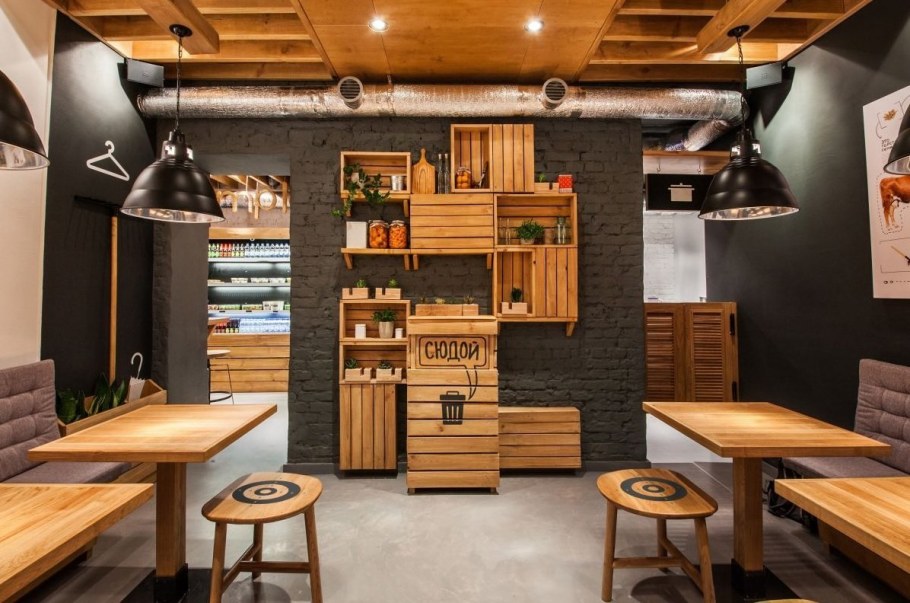 Стиль лофт в кафе быстрого питания