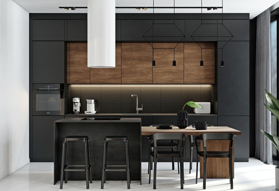 Кухня с деревянной столешницей