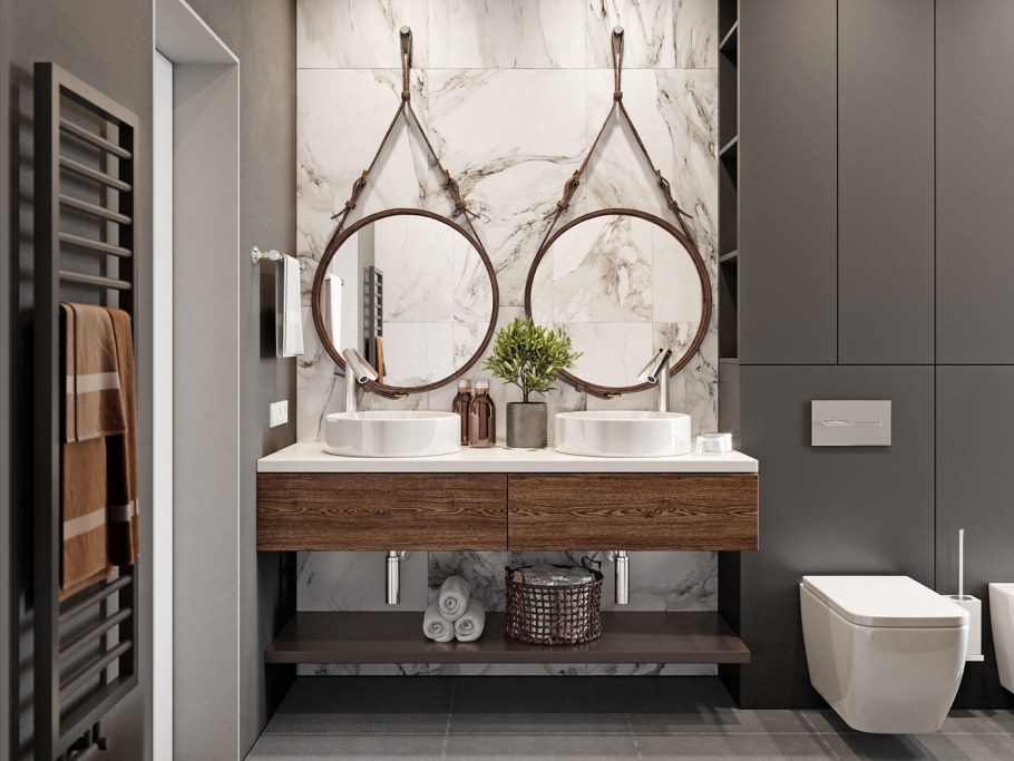 Двойной умывальник в интерьере