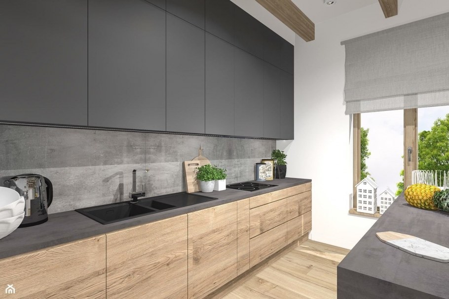 Кухни в сером цвете с деревом