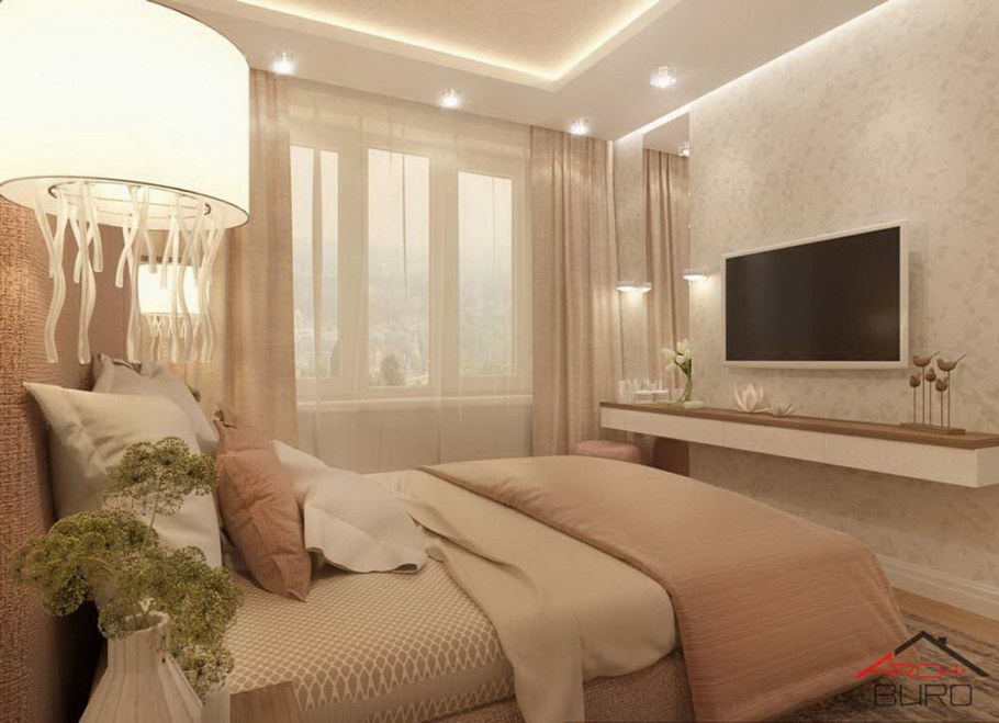 Спальня в современном стиле в светлых тонах
