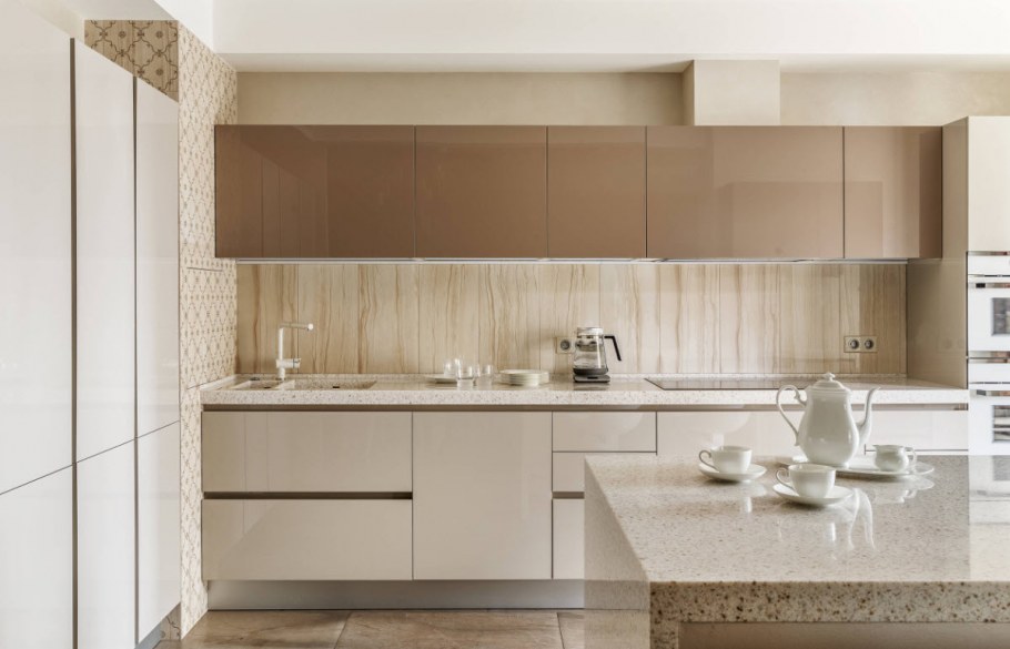 Лен светлый фасад кухни