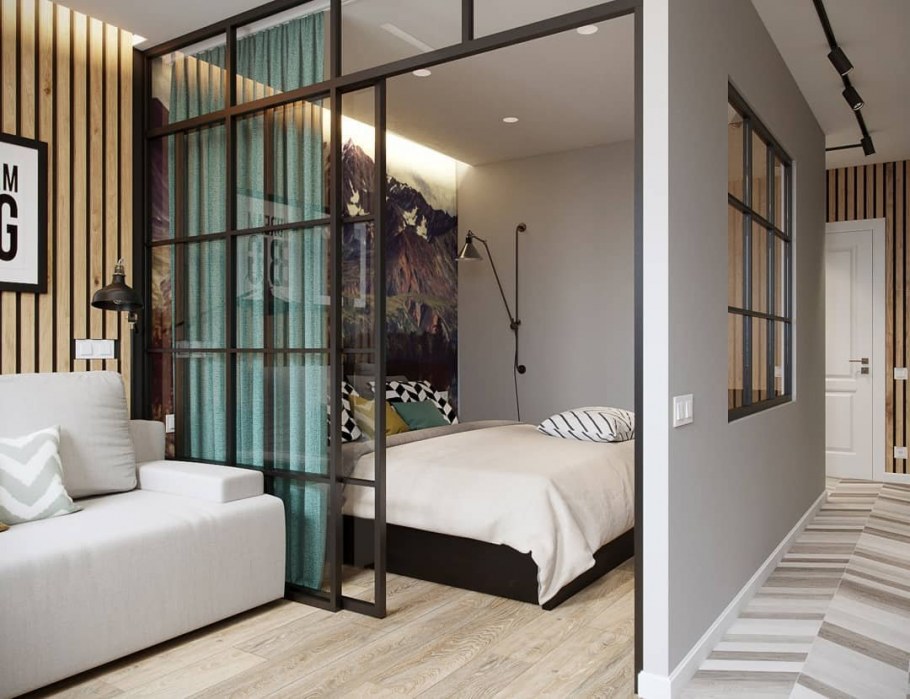 Перегородка для зонирования комнаты в стиле лофт