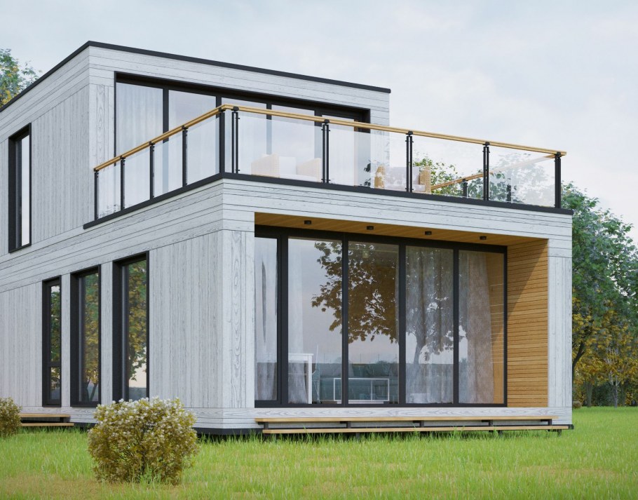 Флэт Хаус с односкатной крышей на склоне