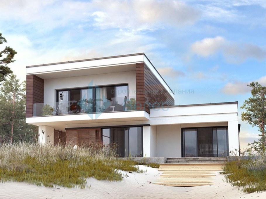 Одноэтажный дом с панорамными окнами