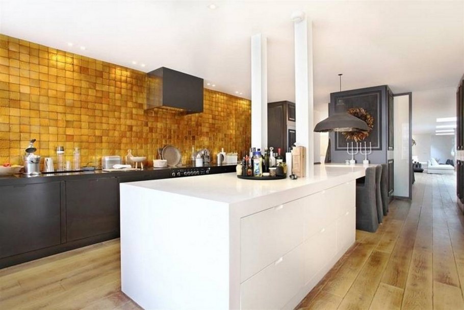 Фартук для кухни из плитки соты