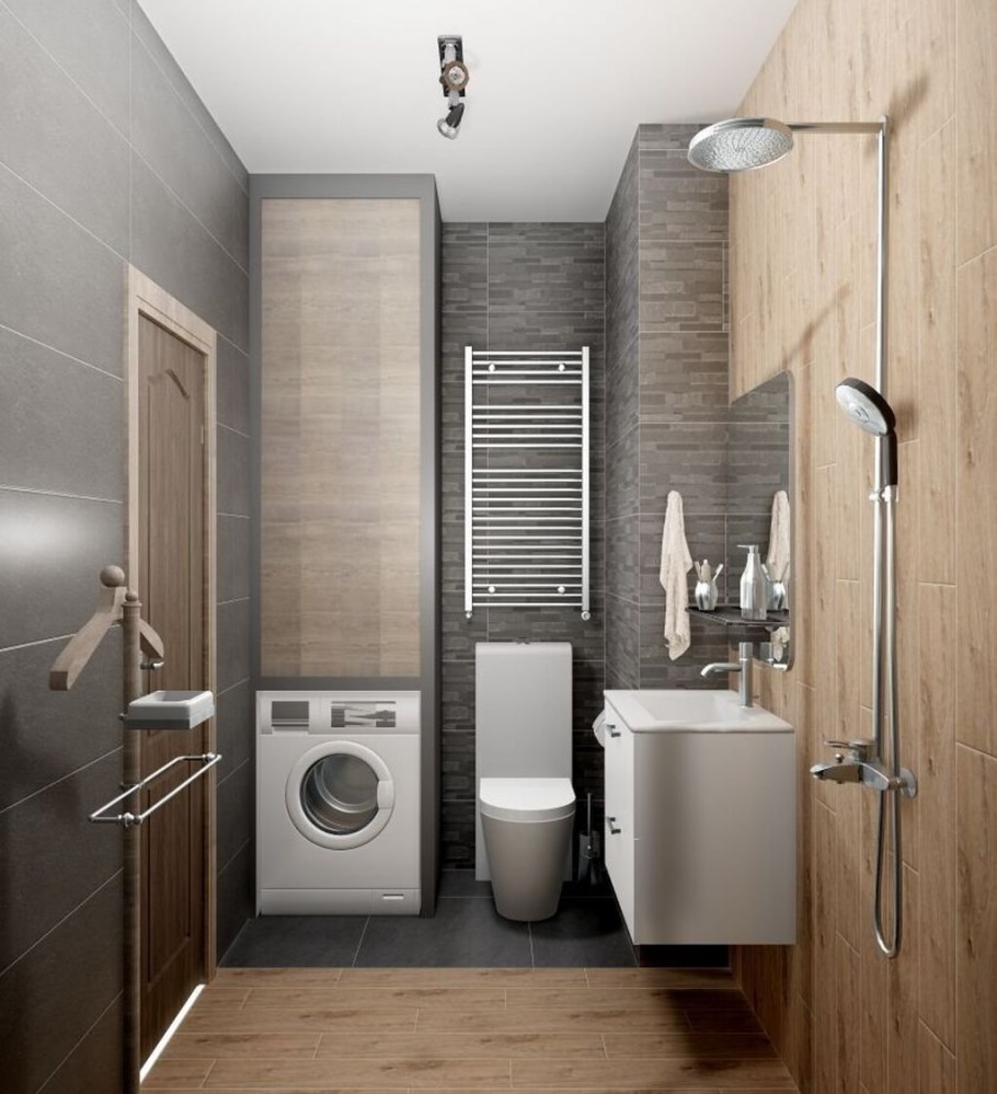 Санузел с душевой туалетом и стиральной машиной