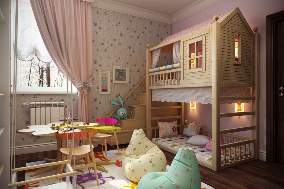 Детская 10 кв м для двоих с двухъярусной кроватью