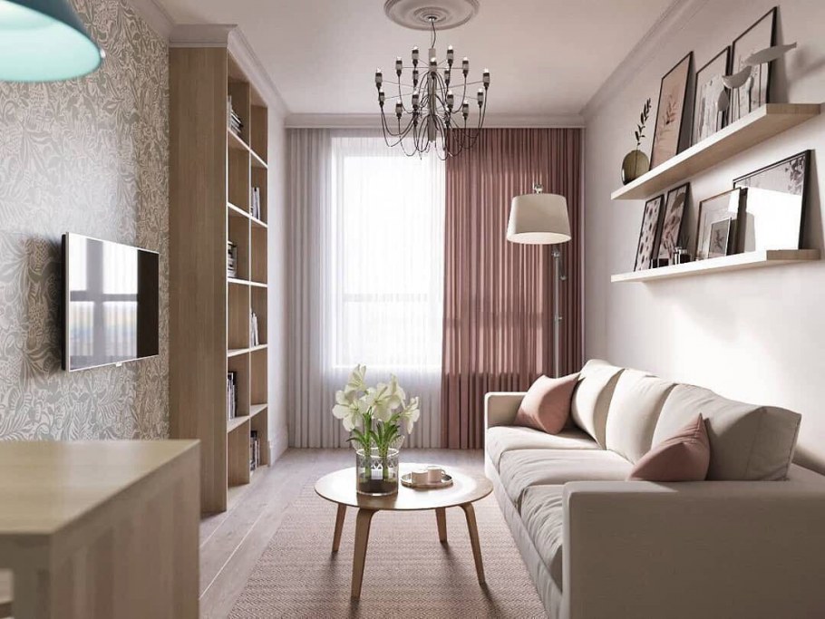 Квадратная гостиная 17м2 интерьер