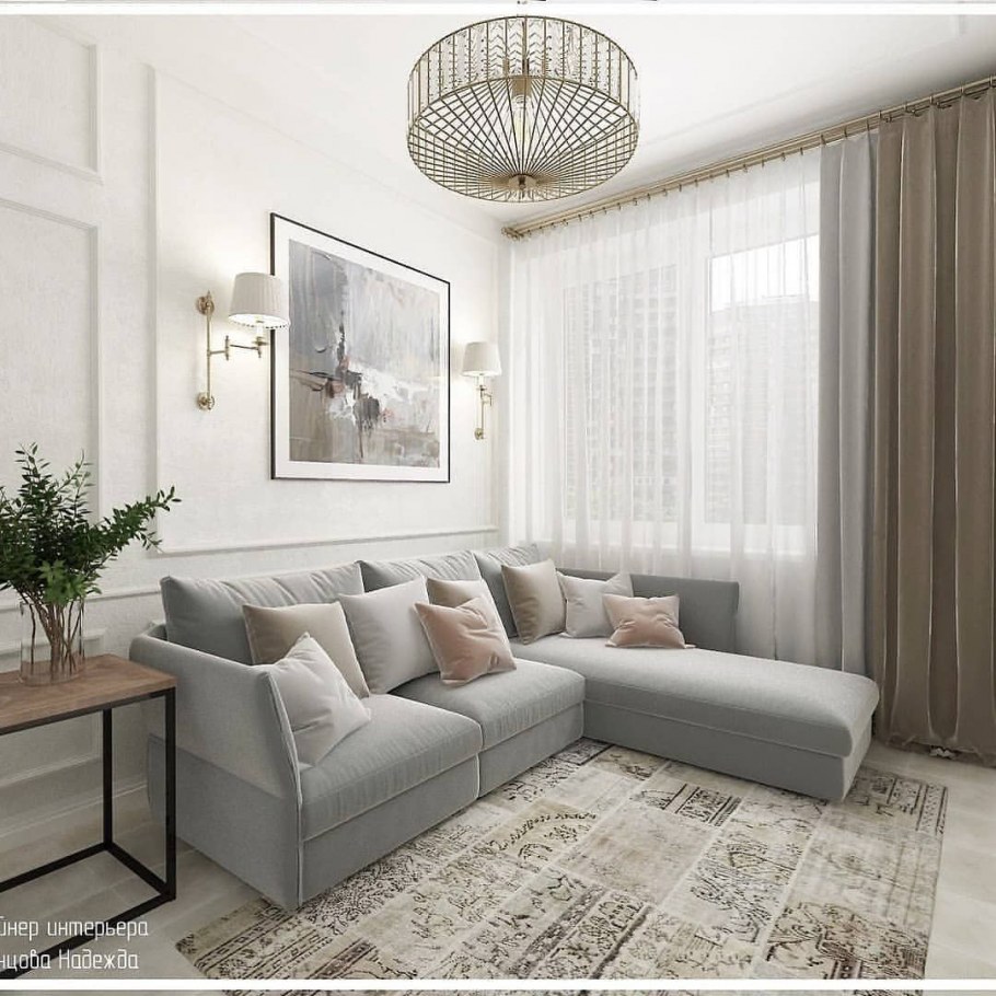 Квадратная гостиная 17м2 интерьер