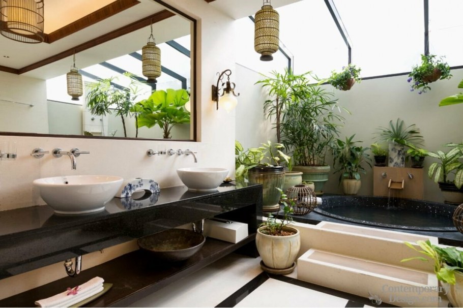 Ванная комната с растениями