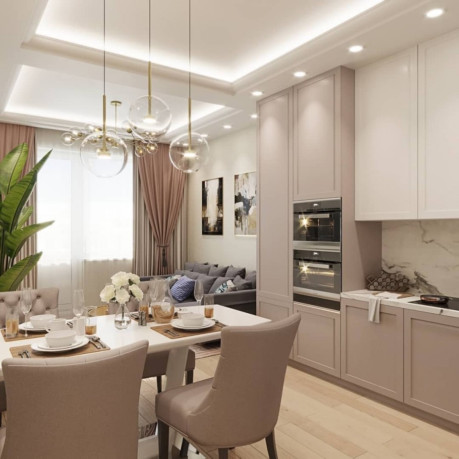 Кухня гостиная 40 кв Неоклассика