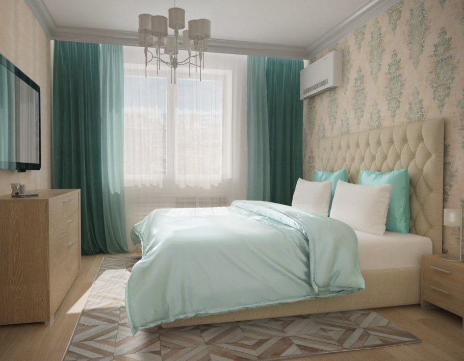 Спальня в нежно голубых тонах