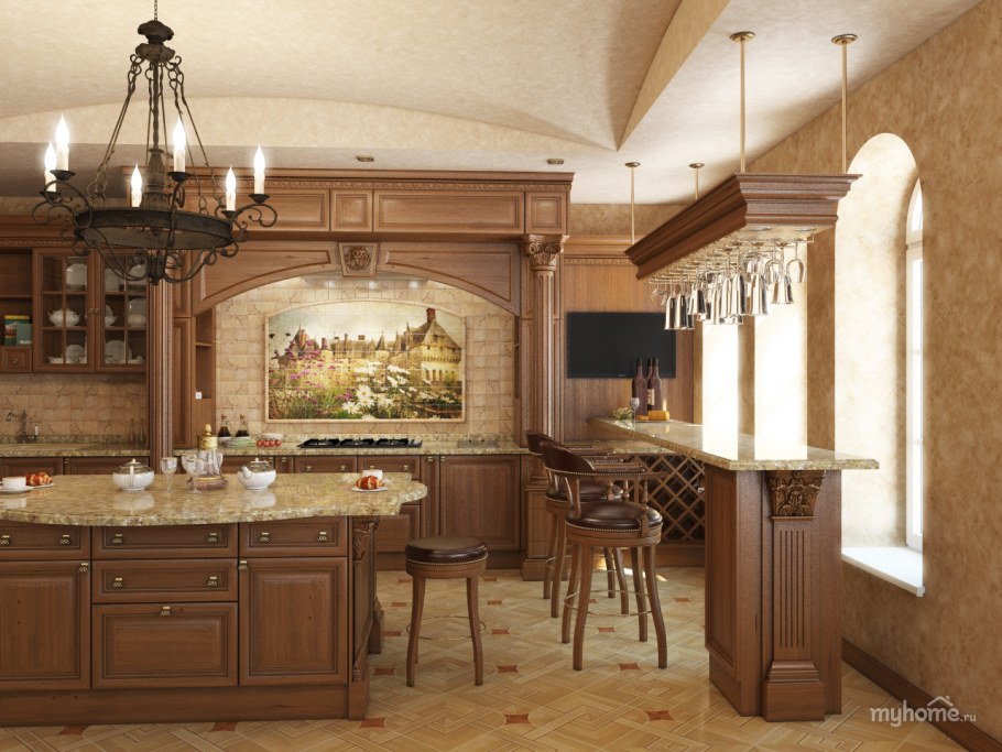 Кухня в классическом стиле коричневая
