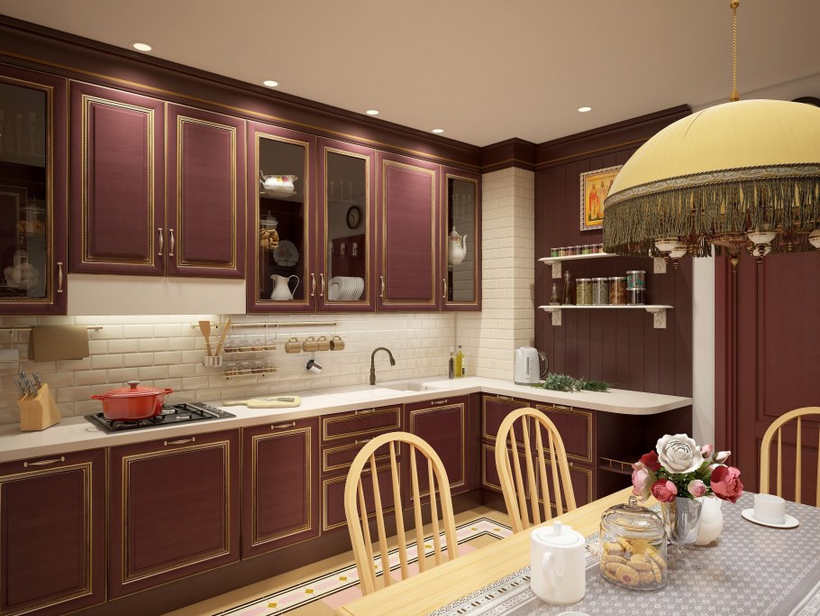 Классическая кухня в коричневых тонах