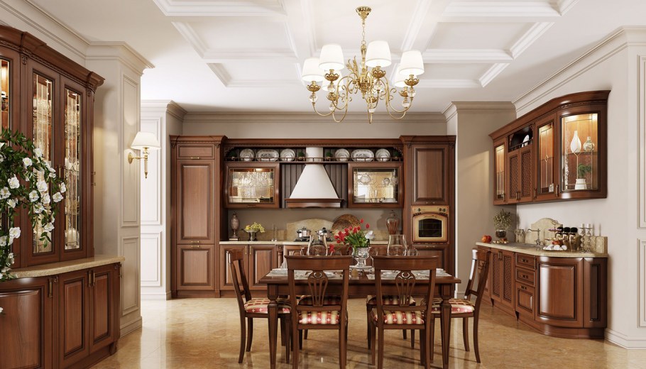 Кухня в классическом стиле коричневая