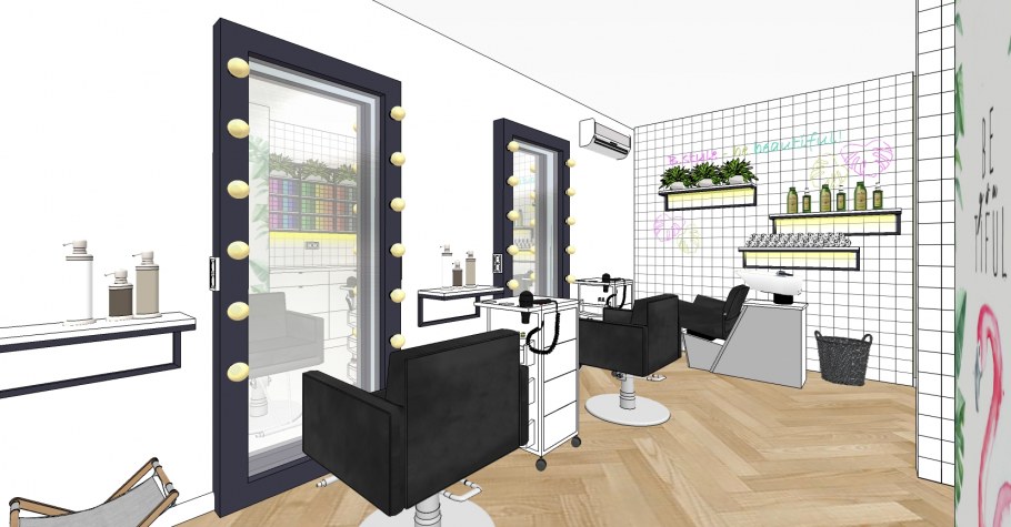 Интерьер парикмахерской маленькой площади