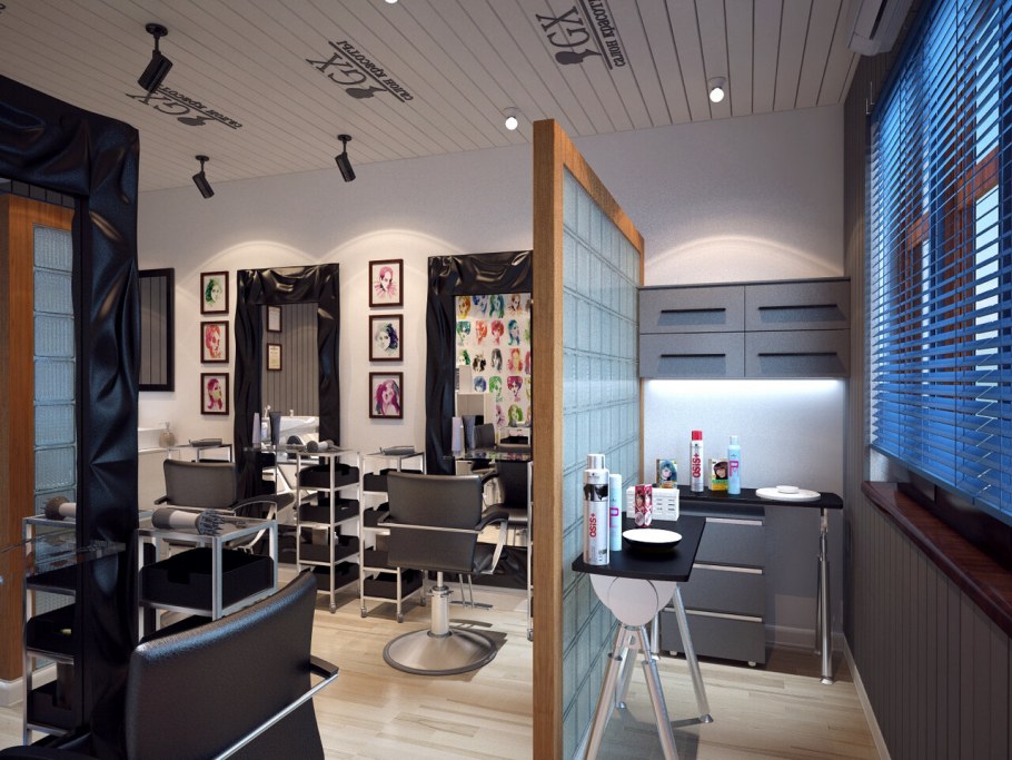 Интерьер парикмахерской маленькой площади