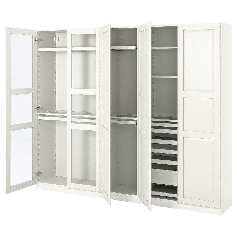 ПАКС гардероб, белый, ФЛИСБЕРГЕТ светло-бежевый